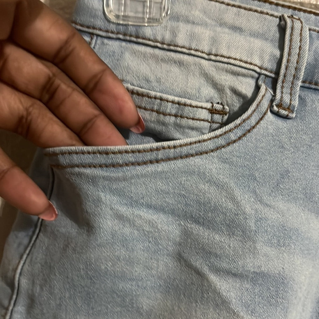 Hot & Delicious Denim Jean Shorts Size Small Stretchy With Artful Patches