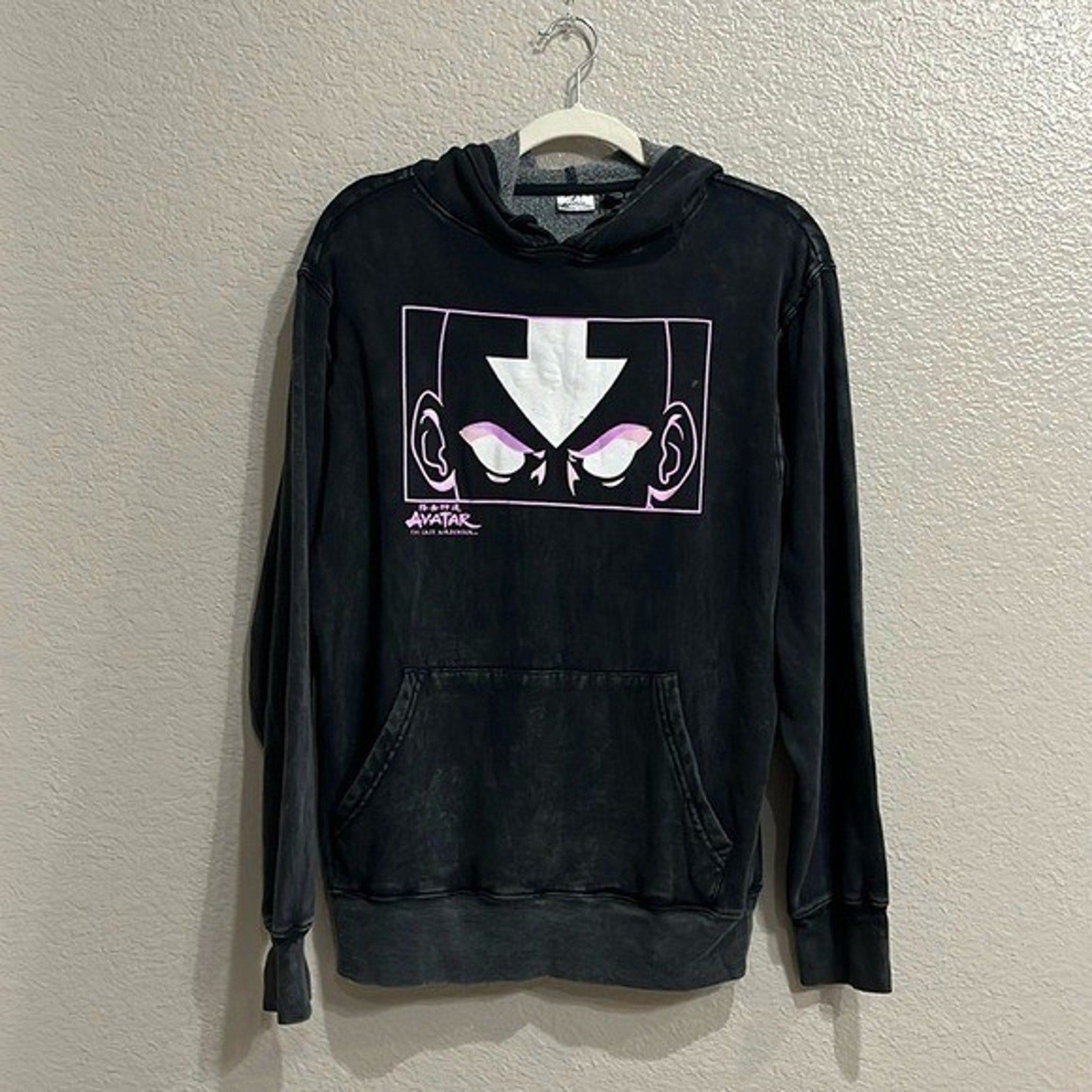 Nickelodeon Avatar Last Airbender Black Acid Wash Hoodie Long Sleeve sz Small