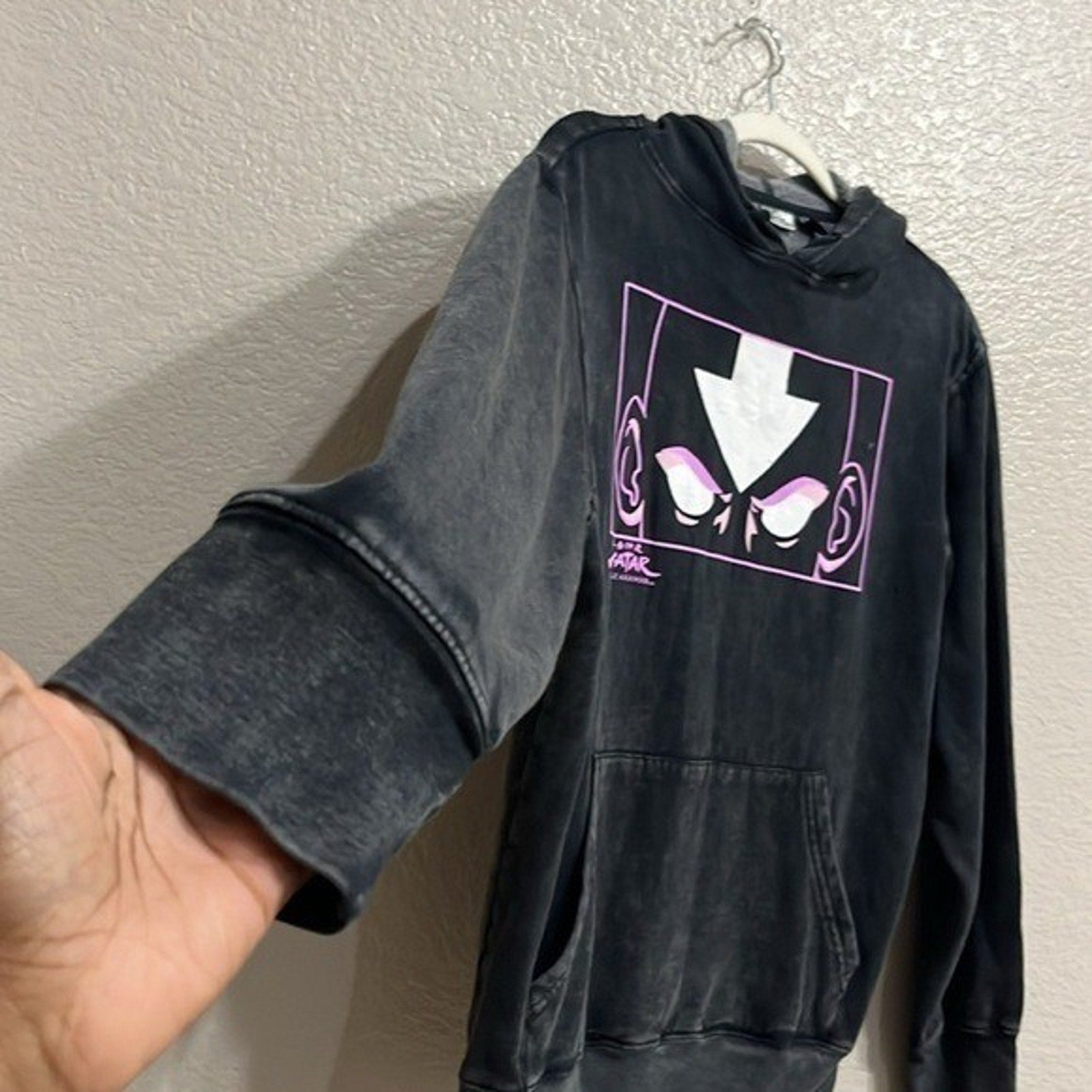 Nickelodeon Avatar Last Airbender Black Acid Wash Hoodie Long Sleeve sz Small