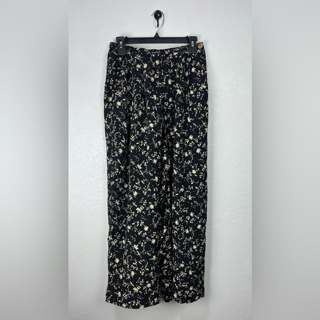 Vintage Street Wear Carole Little Wide Leg Pants Womens 10 Black Floral Print