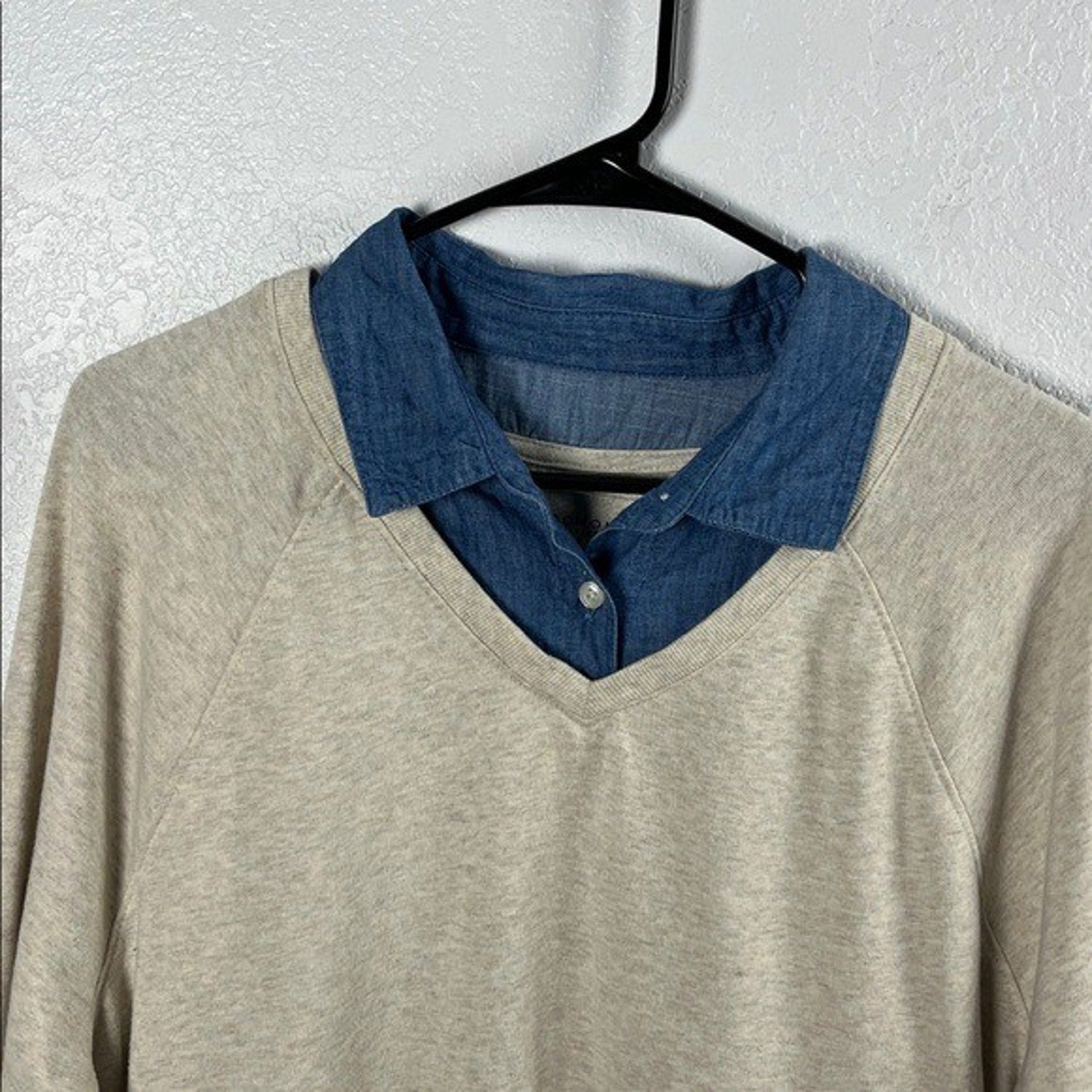 Sonoma Women's Cream Blue Layered V-Neck Top 3/4 Sleeves Sz 1X Business Casual