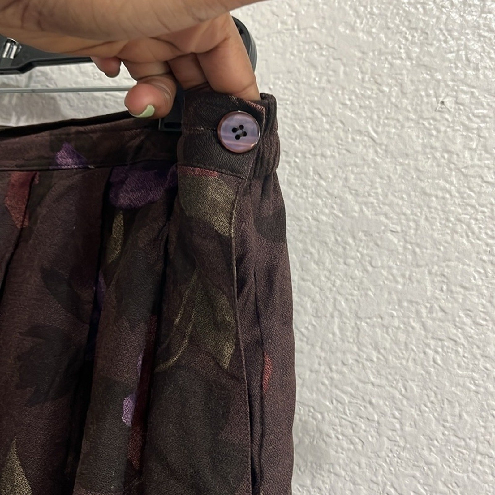 Vintage Worthington Women’s Pleated skirt Floral Print Brown Side Button Sz 16