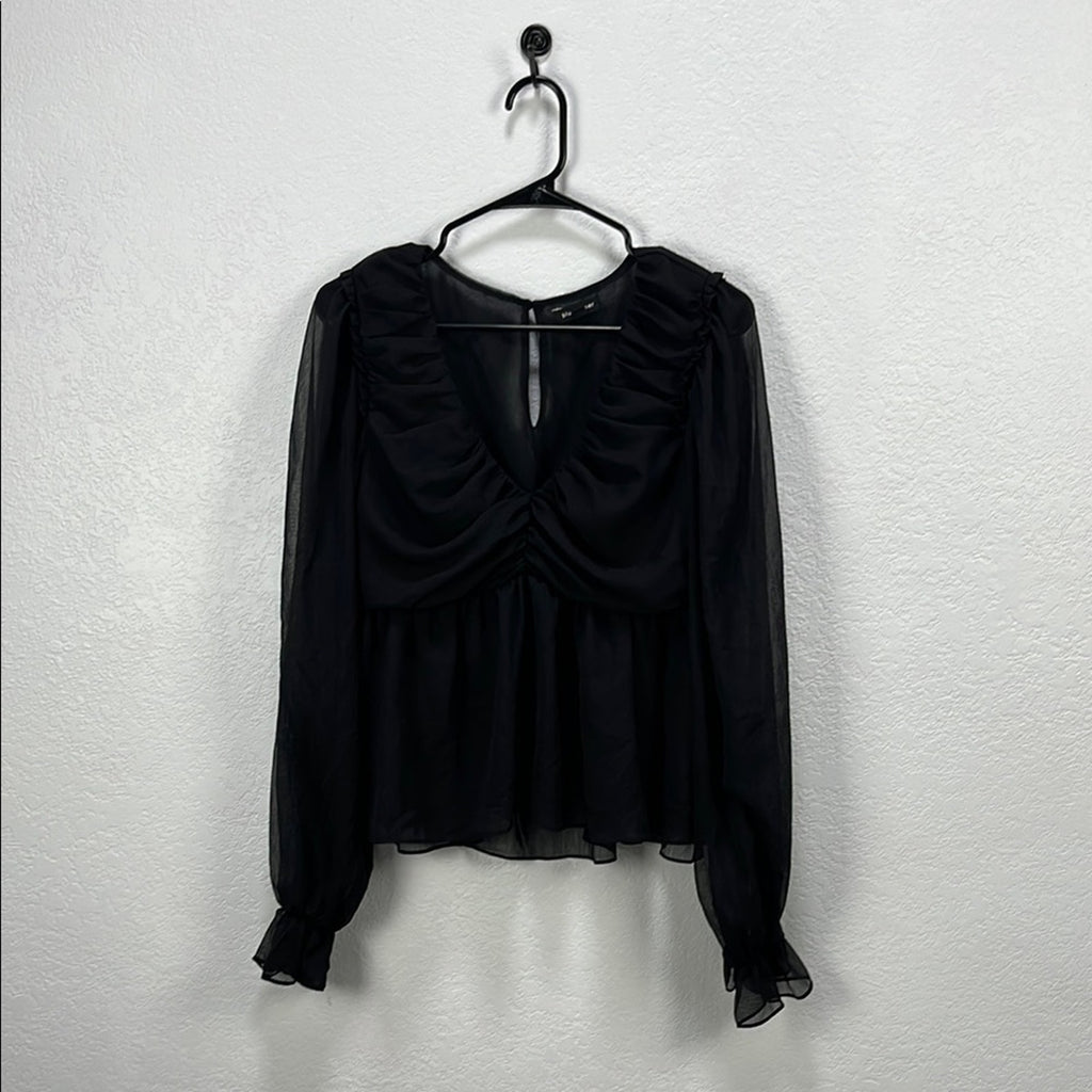 Blu Pepper Womens Black Ruched Ruffled Long Sleeve Blouse Sz L Whimsigoth Witchy