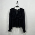 Blu Pepper Womens Black Ruched Ruffled Long Sleeve Blouse Sz L Whimsigoth Witchy