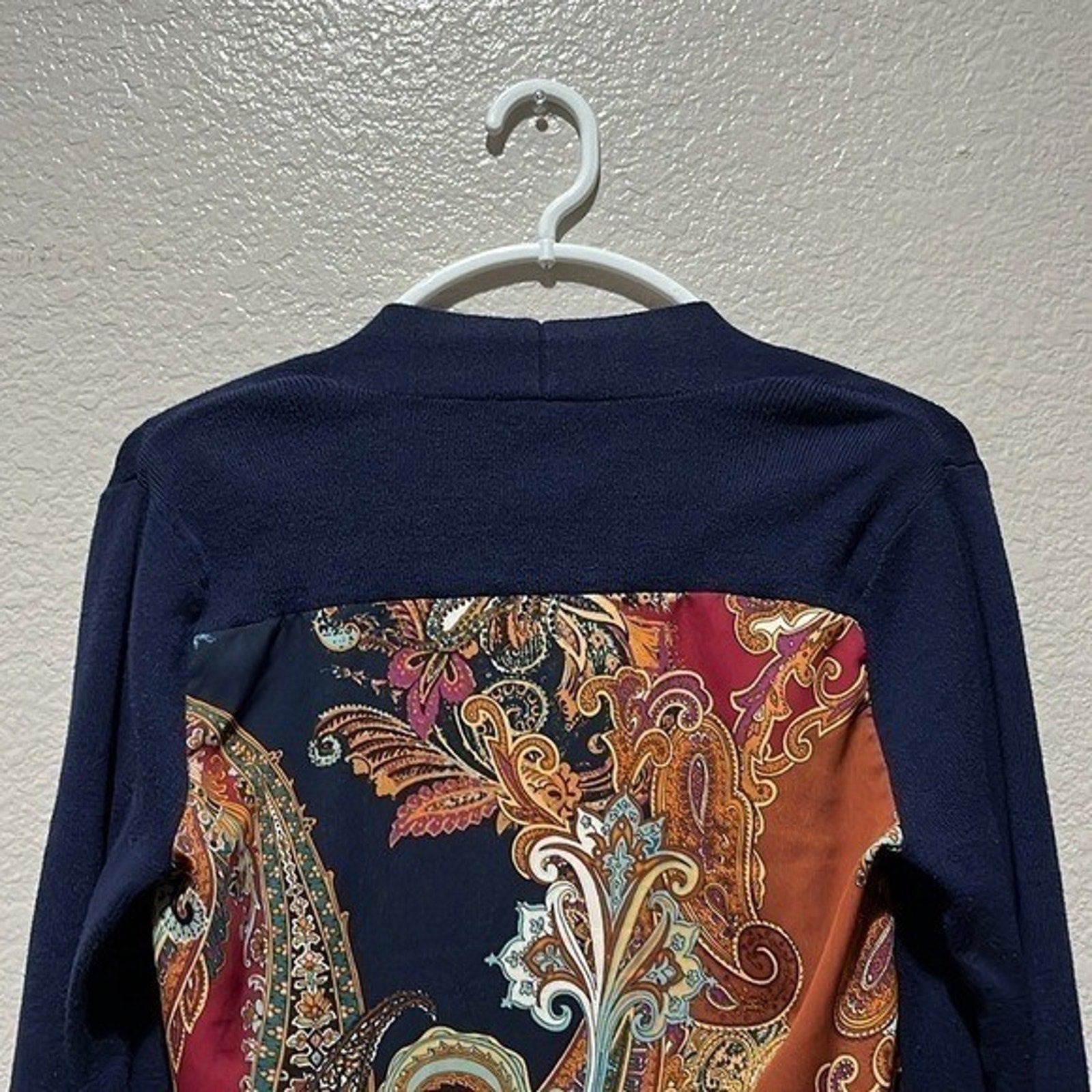 Chico's Midnight Blue Paisley Woven Back Cardigan Sweater Top Chico's 0(Small)