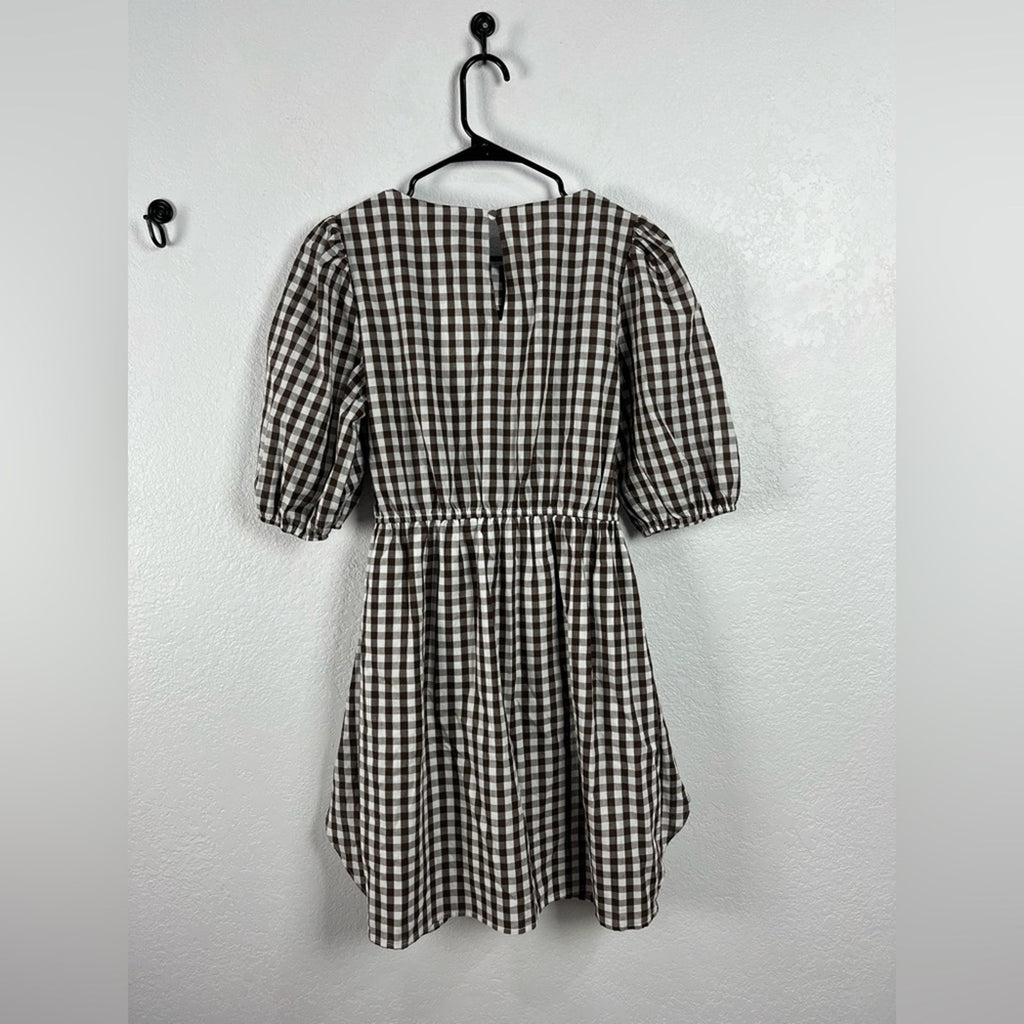 Women’s Checkered Brown Dress prairie core Front Tie Ranch Farm Girl Sz M Rural