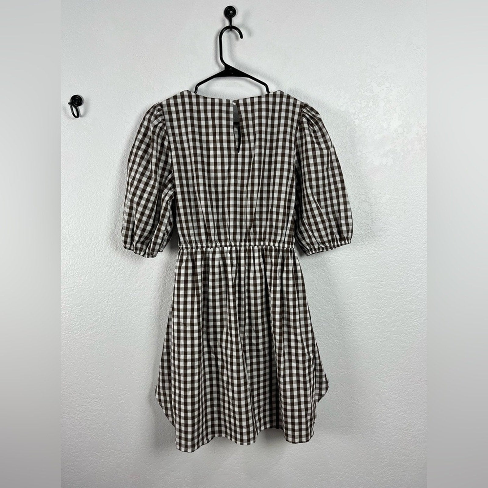 Women’s Checkered Brown Dress prairie core Front Tie Ranch Farm Girl Sz M Rural