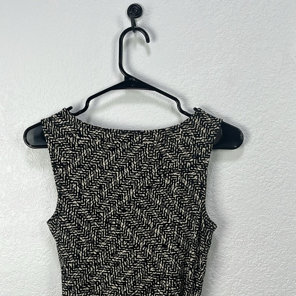 Ann.Taylor Women’s Sleeveless Belted Black Tan Graphic Dress Sz XSP Mini Elegant