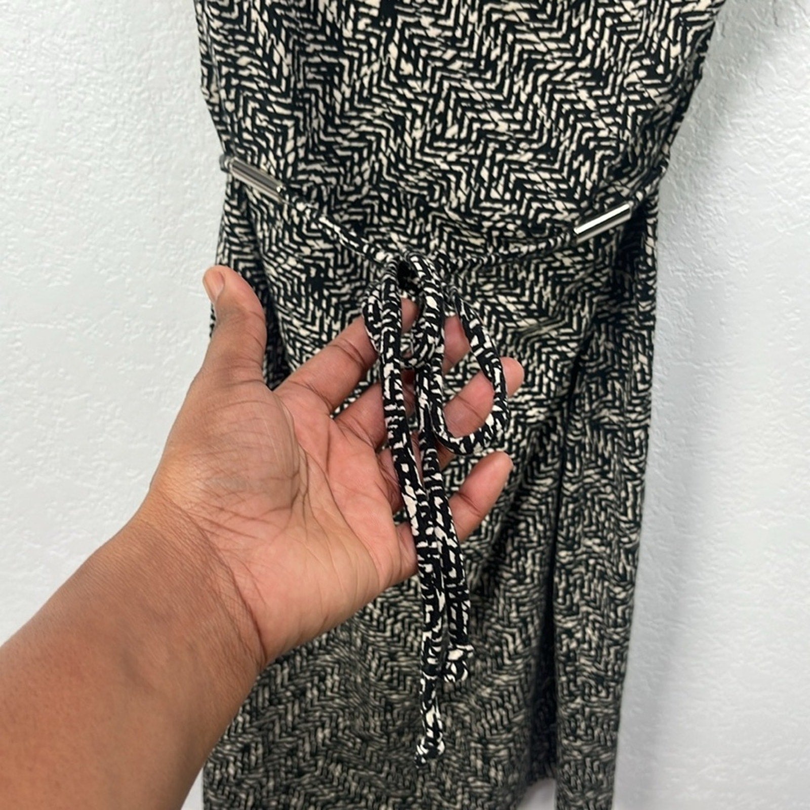 Ann.Taylor Women’s Sleeveless Belted Black Tan Graphic Dress Sz XSP Mini Elegant