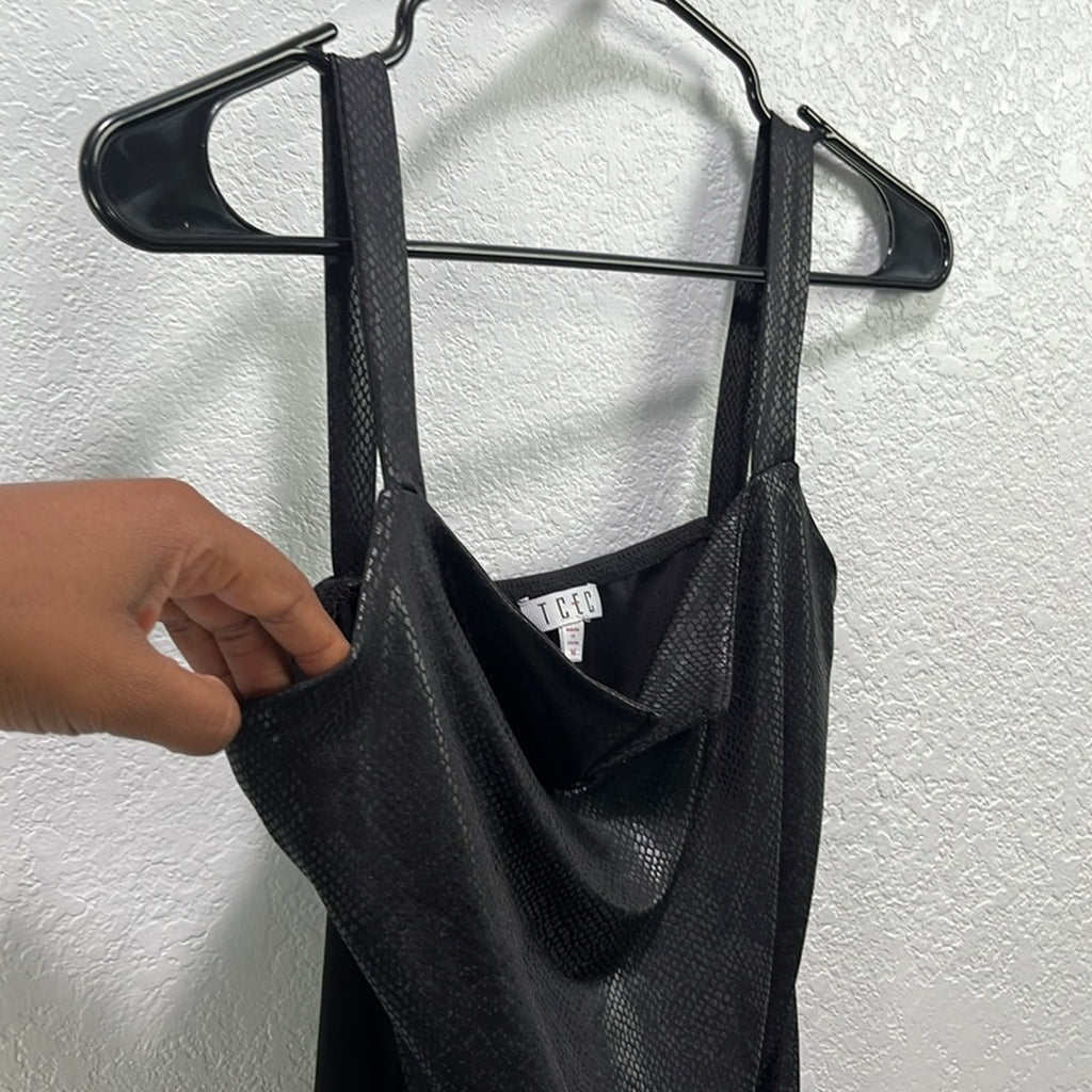 TCEC Women’s Sleeveless Structure Bodysuit  Black Night out Street wear Sz M