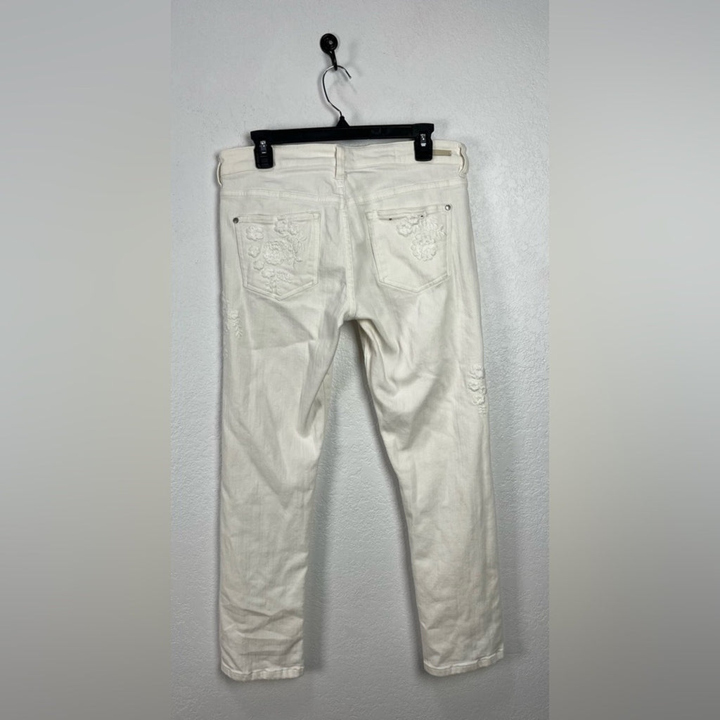 Antro Pilcro Womens Embroidered Floral Jeans Size 28 (Sz 6) Straight Leg ivory