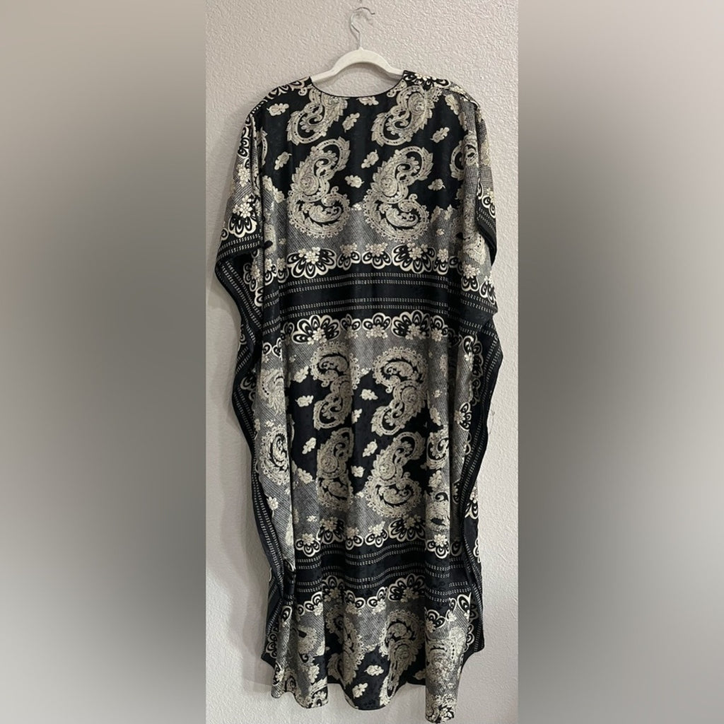 Vintage 80’s Sant’e Black Tan Lace Pattern Kaftan Dress Size OS