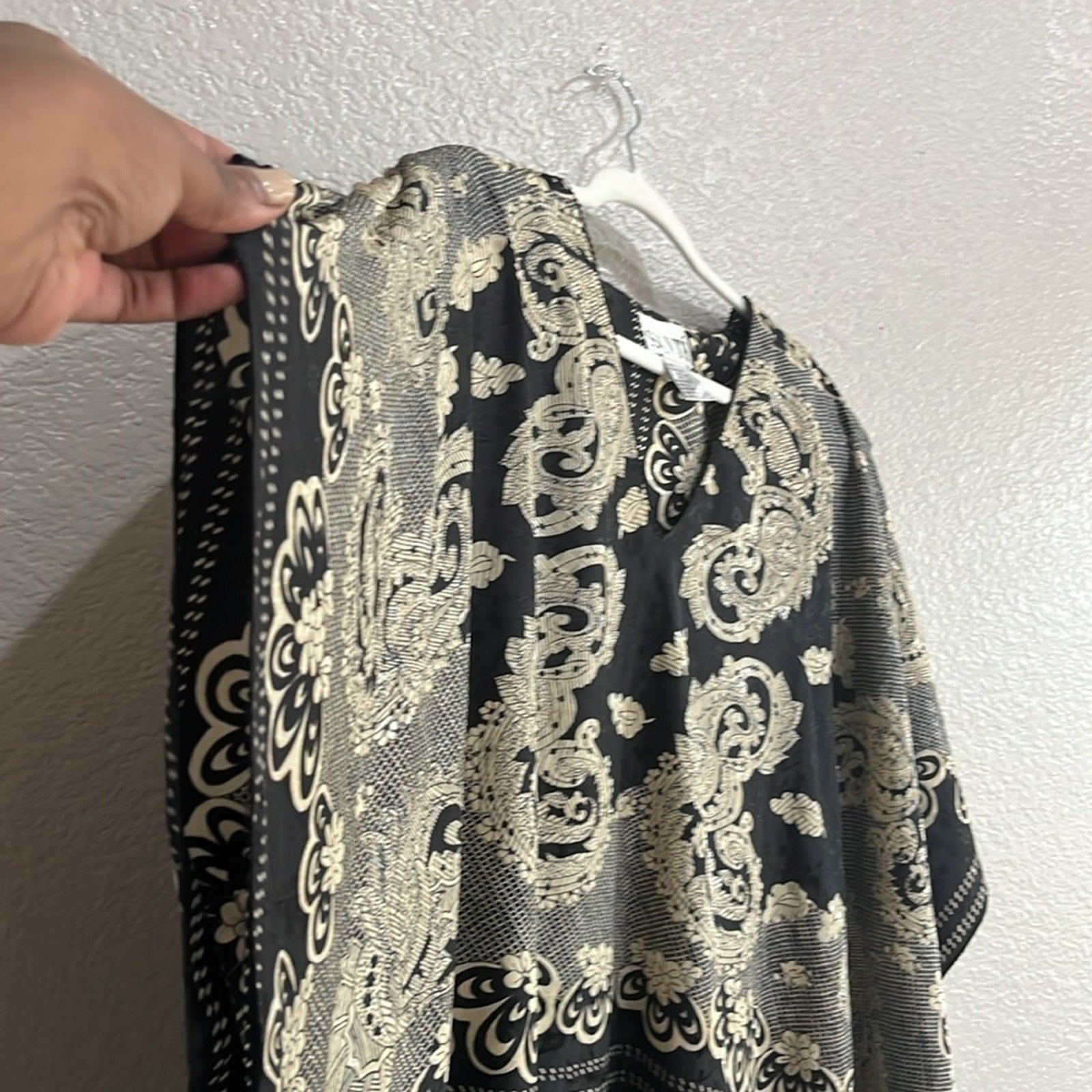 Vintage 80’s Sant’e Black Tan Lace Pattern Kaftan Dress Size OS