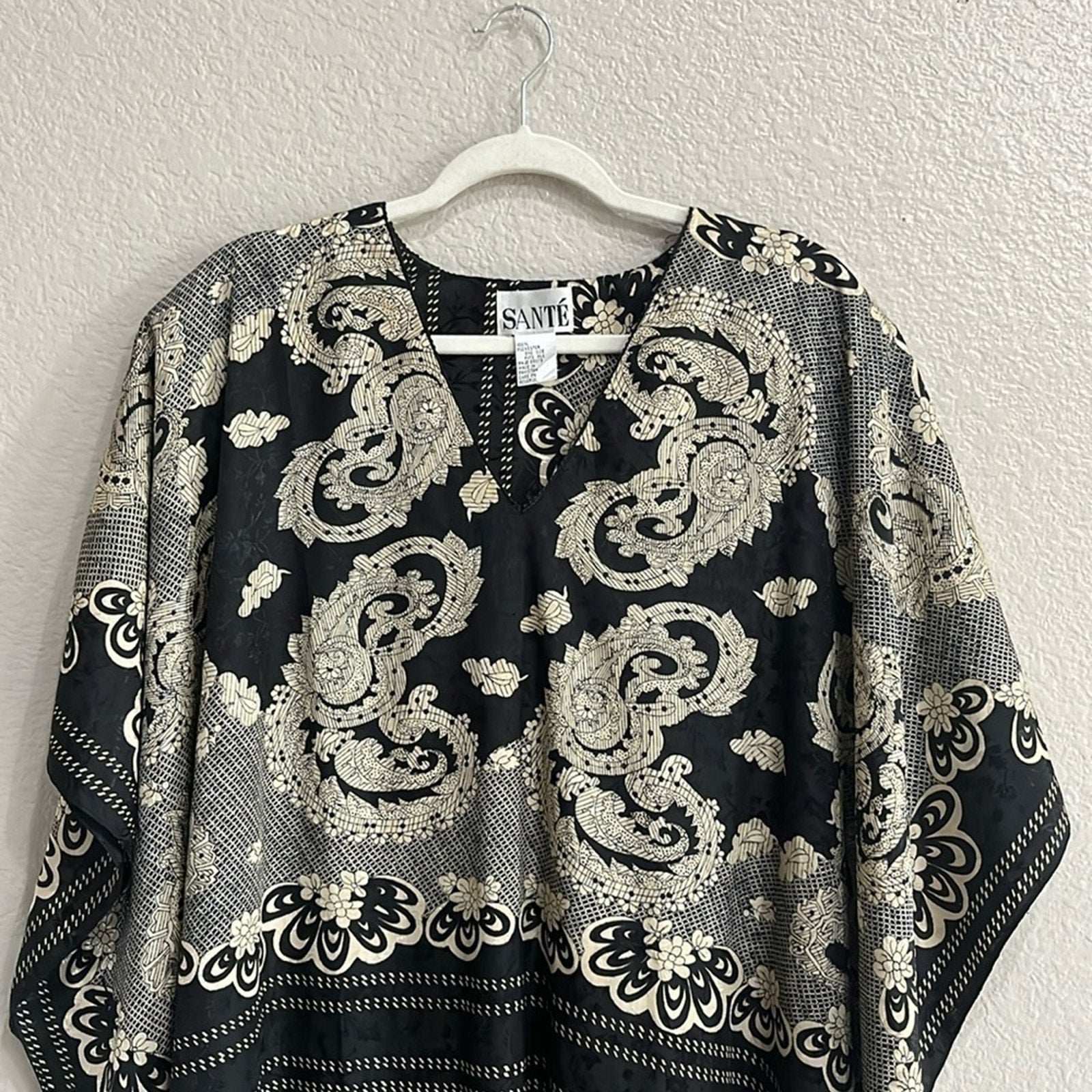 Vintage 80’s Sant’e Black Tan Lace Pattern Kaftan Dress Size OS