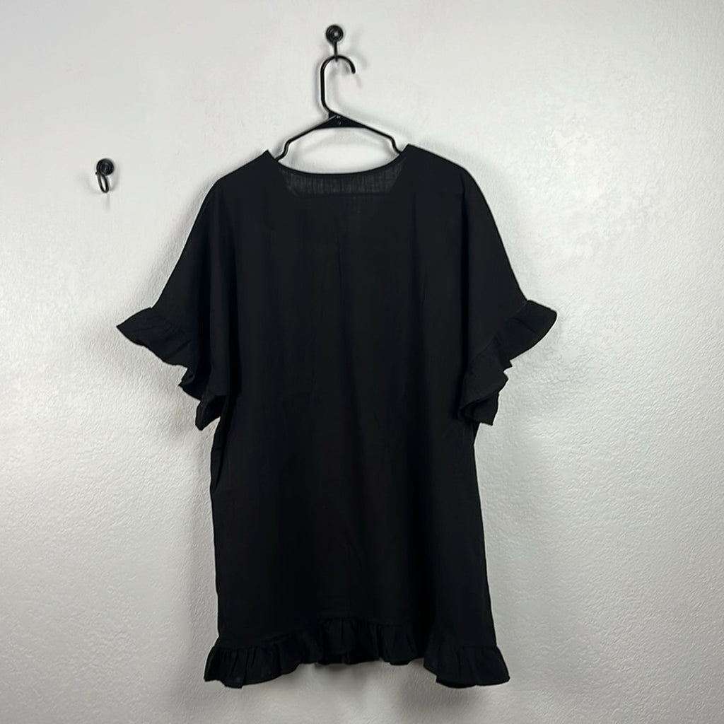 MSJ Women’s Black Flutter Sleeve Dress Ruffle Hem Cotton Casual Sz XL  Vacay