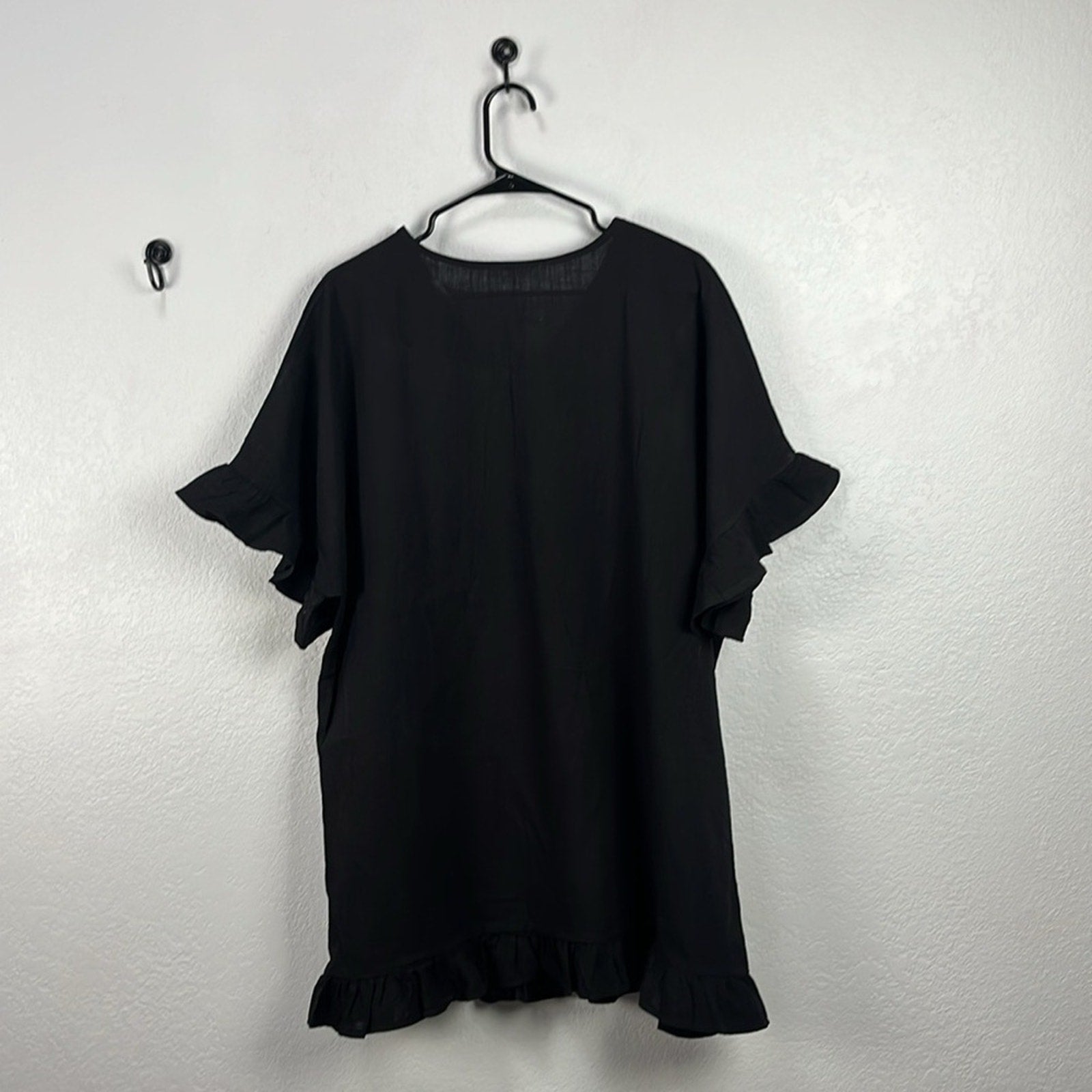 MSJ Women’s Black Flutter Sleeve Dress Ruffle Hem Cotton Casual Sz XL  Vacay