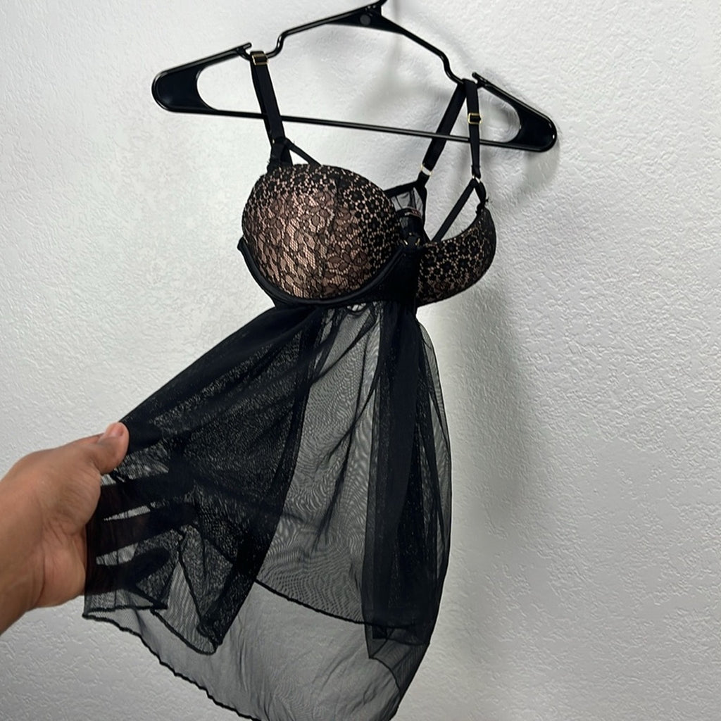 New Victoria’s Secret Strappy Lace Tulle Babydoll Nightie Lingerie Size 34D