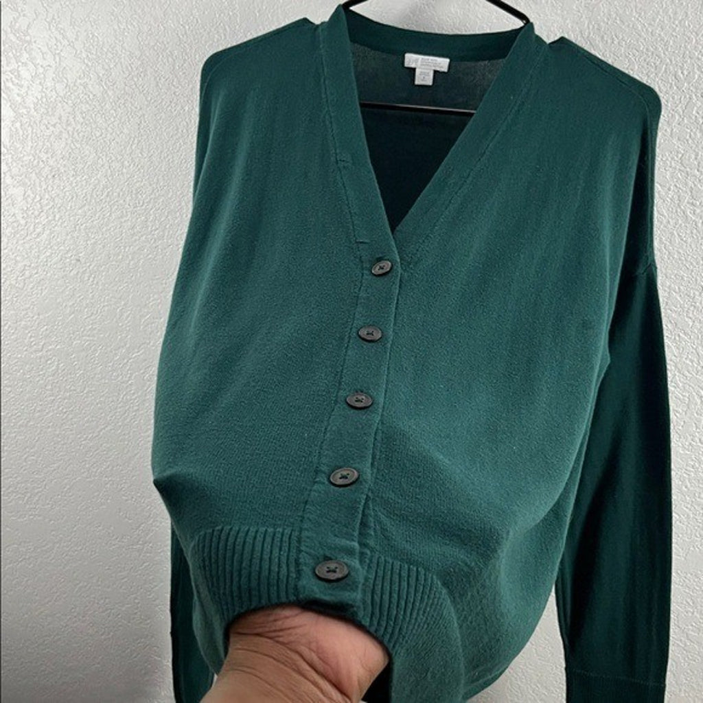J JILL Green Button Up Cardigan Sweater Women's S Capsule Layering EUC Cotton