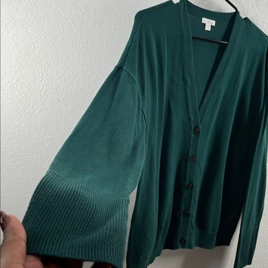 J JILL Green Button Up Cardigan Sweater Women's S Capsule Layering EUC Cotton