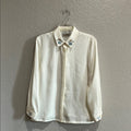 Napa Valley Petite Womens Chic Floral Embroidered Cream Shirt Sz 14P Vintage