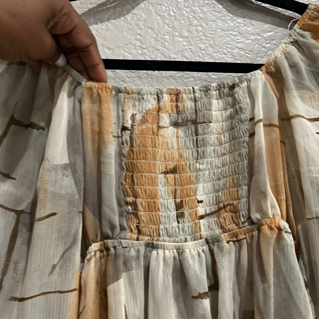 Blu Pepper Womens Cream  Tan Ruffled Long Sleeve Boho Peasant Blouse Size Small