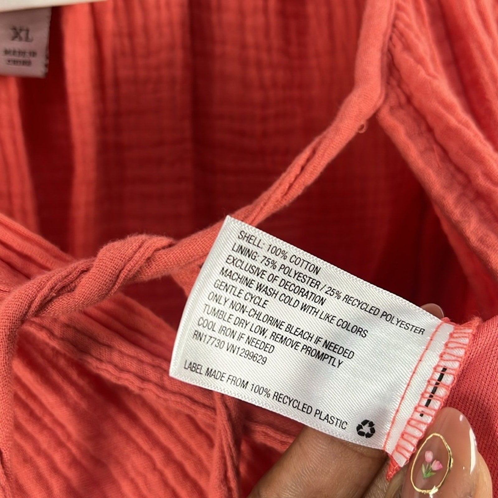 Knox Rose Woman’s Size XL Gauze Romper Shorts Short Sleeve Coral Beachy Boho
