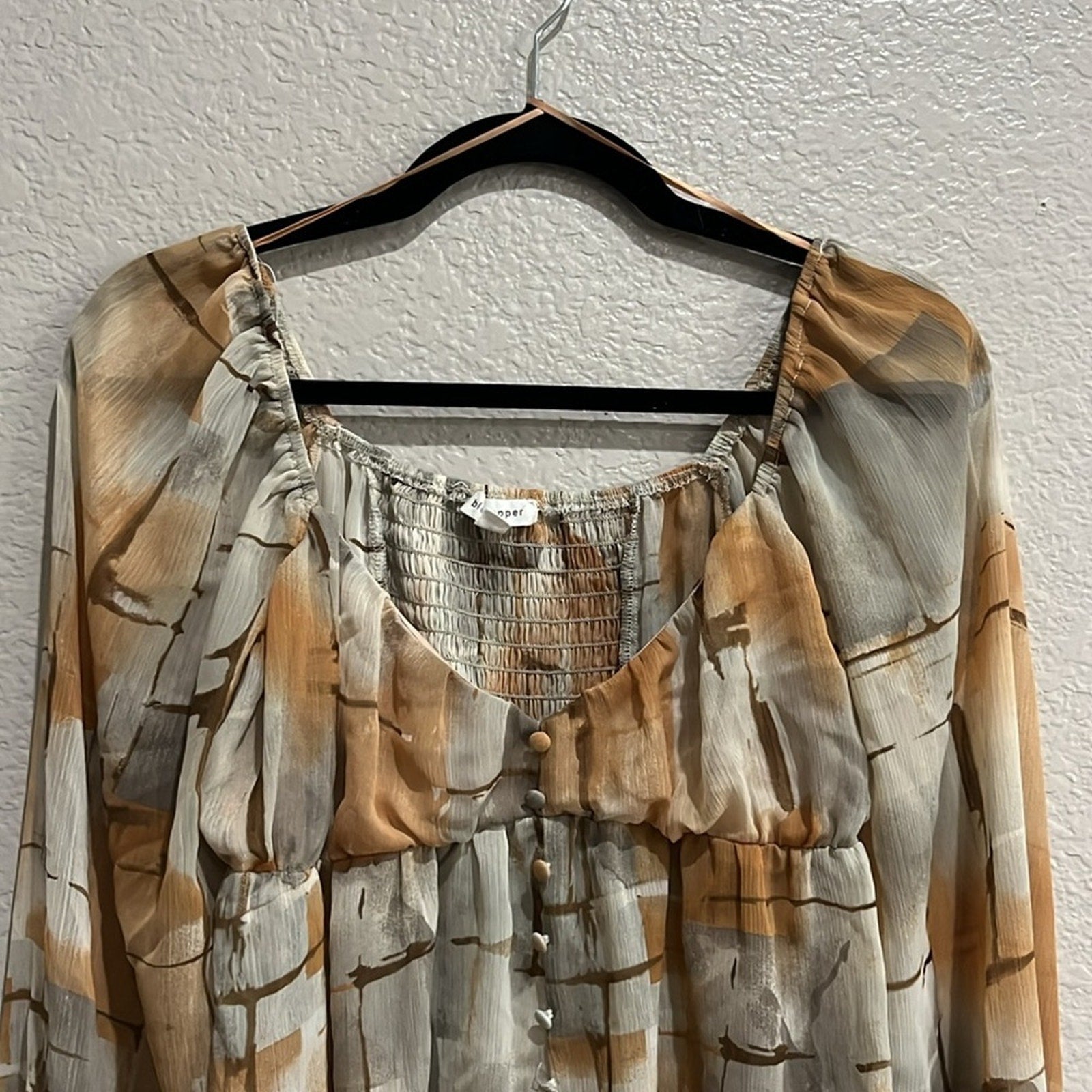 Blu Pepper Womens Cream  Tan Ruffled Long Sleeve Boho Peasant Blouse Size Small