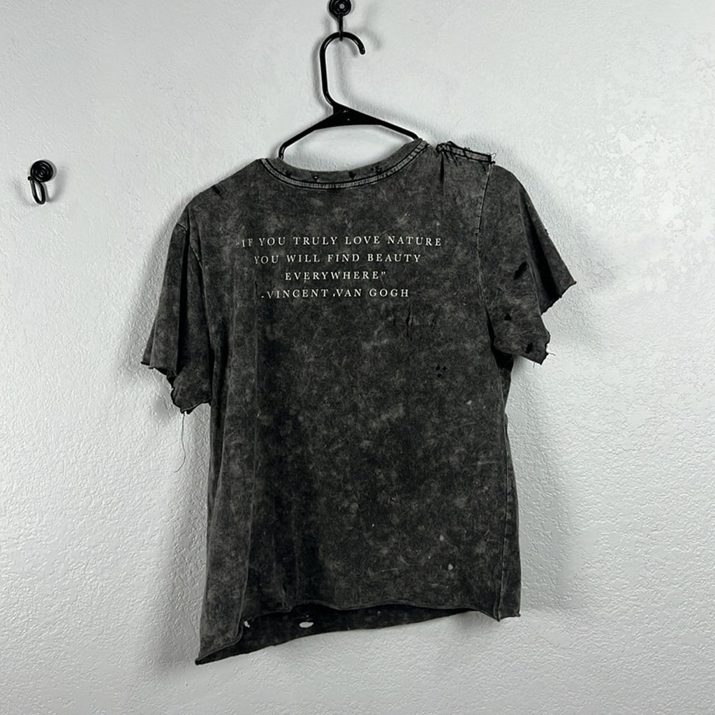 Fifth Sun Black Short Sleeve Distressed Tee with Artistic Print Whimsigoth Sz M