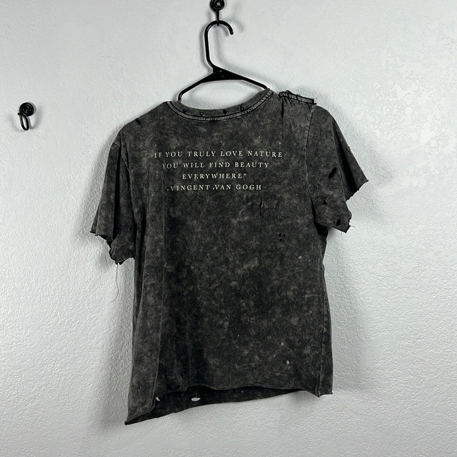 Fifth Sun Black Short Sleeve Distressed Tee with Artistic Print Whimsigoth Sz M