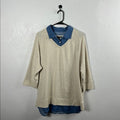 Sonoma Women's Cream Blue Layered V-Neck Top 3/4 Sleeves Sz 1X Business Casual