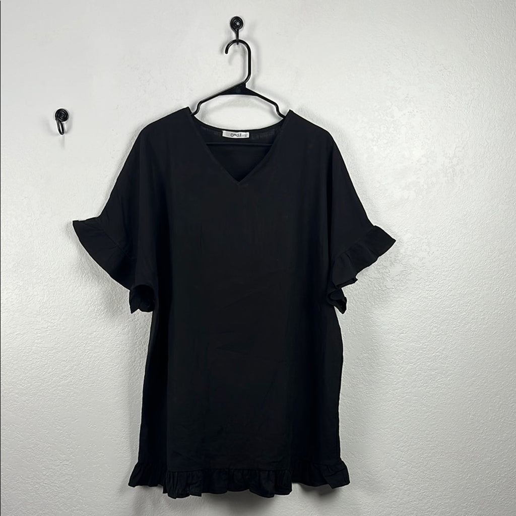 MSJ Women’s Black Flutter Sleeve Dress Ruffle Hem Cotton Casual Sz XL  Vacay
