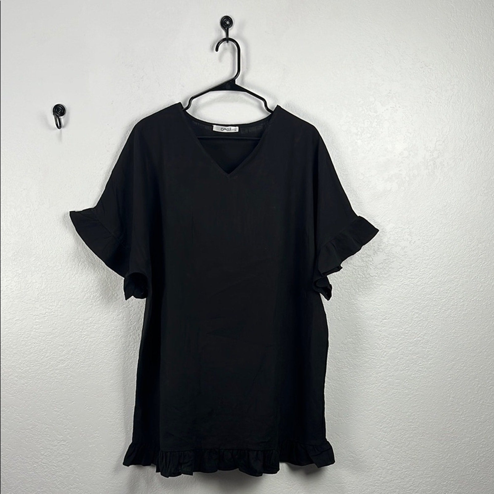 MSJ Women’s Black Flutter Sleeve Dress Ruffle Hem Cotton Casual Sz XL  Vacay