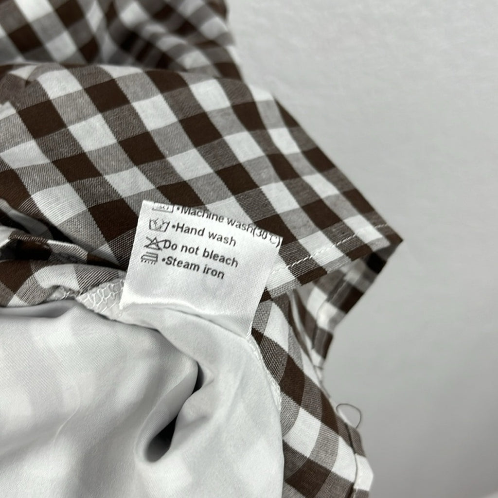 Women’s Checkered Brown Dress prairie core Front Tie Ranch Farm Girl Sz M Rural