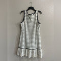 J. Taylor Navy Cream Striped Dress Sz 16 Lace Crochet Pleated Hem Nautical