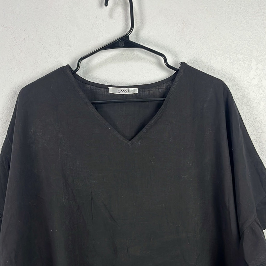 MSJ Women’s Black Flutter Sleeve Dress Ruffle Hem Cotton Casual Sz XL  Vacay