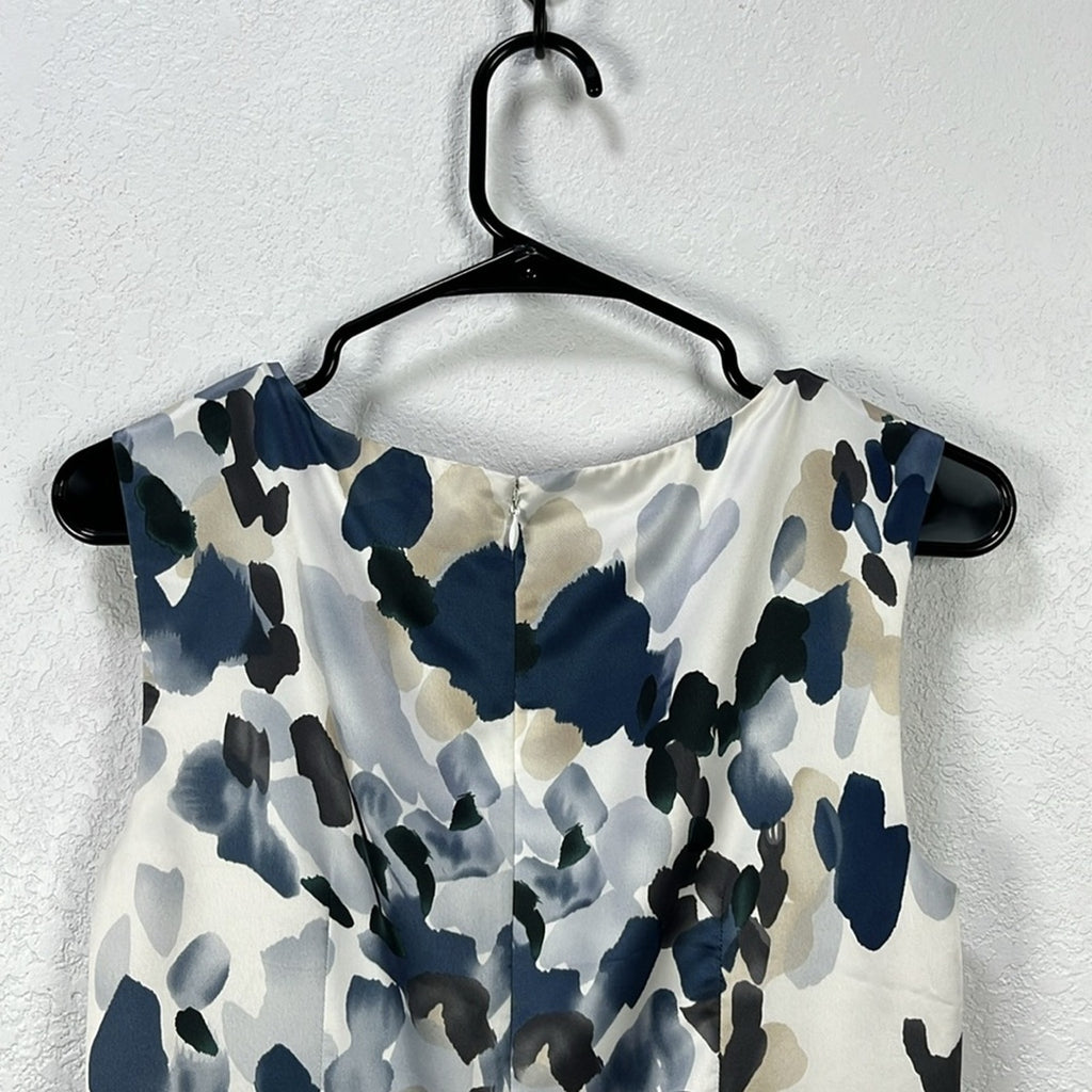 Ann Taylor Satin Sleeveless Watercolor Print Sheath Cocktail Dress Women’s SZ 8