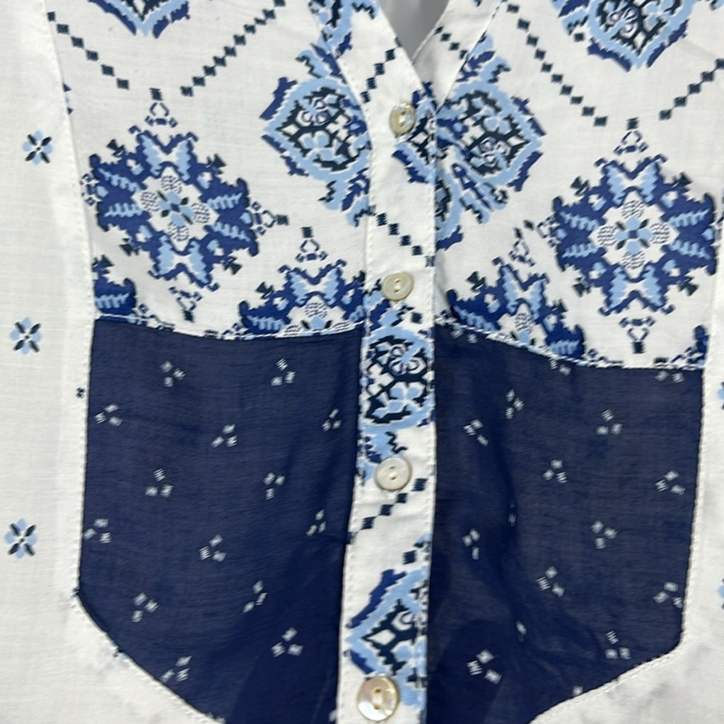 H&M L.O.G.G. Dress Tunic Prairie Boho Smock Women’s Size 12 Blue White Sheer