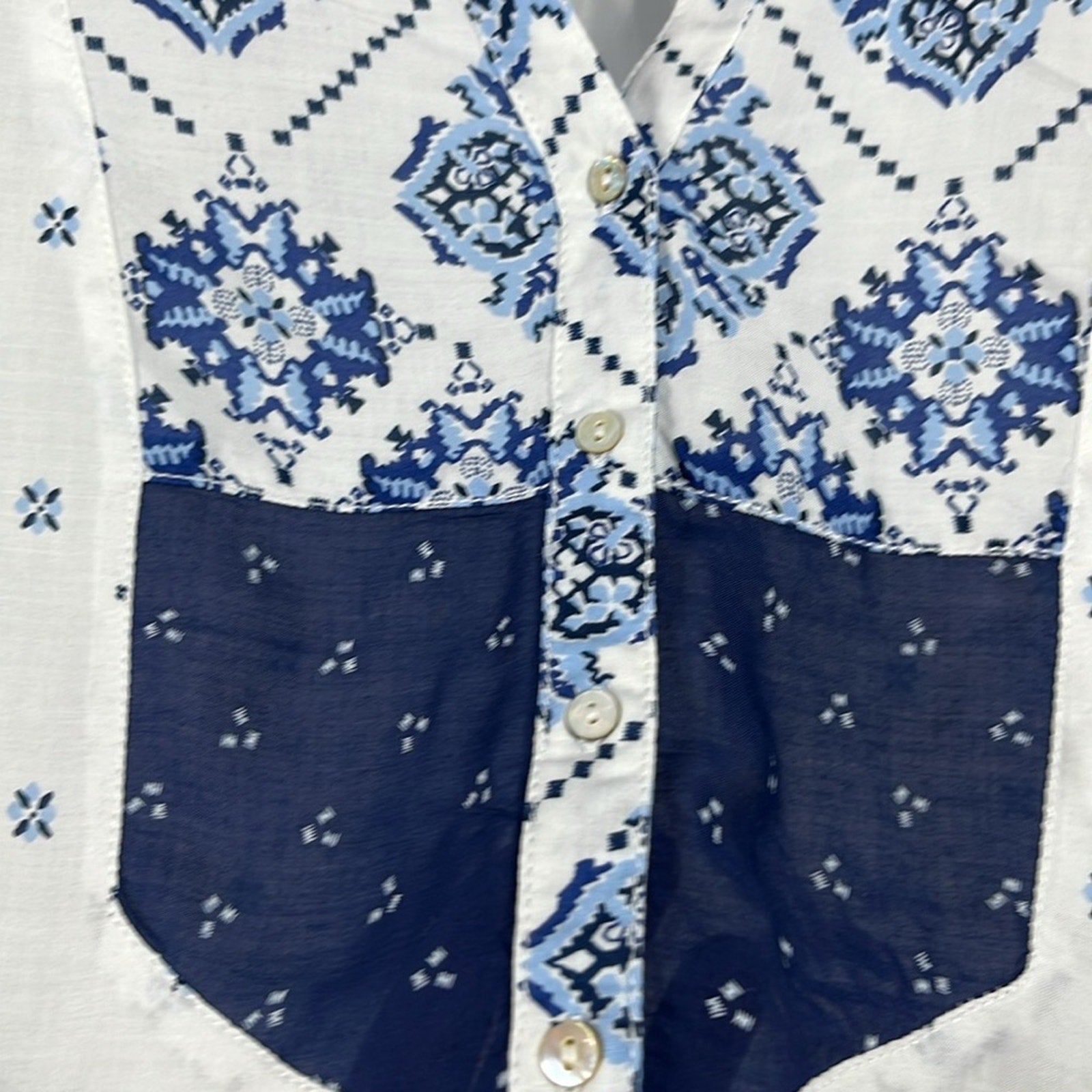 H&M L.O.G.G. Dress Tunic Prairie Boho Smock Women’s Size 12 Blue White Sheer
