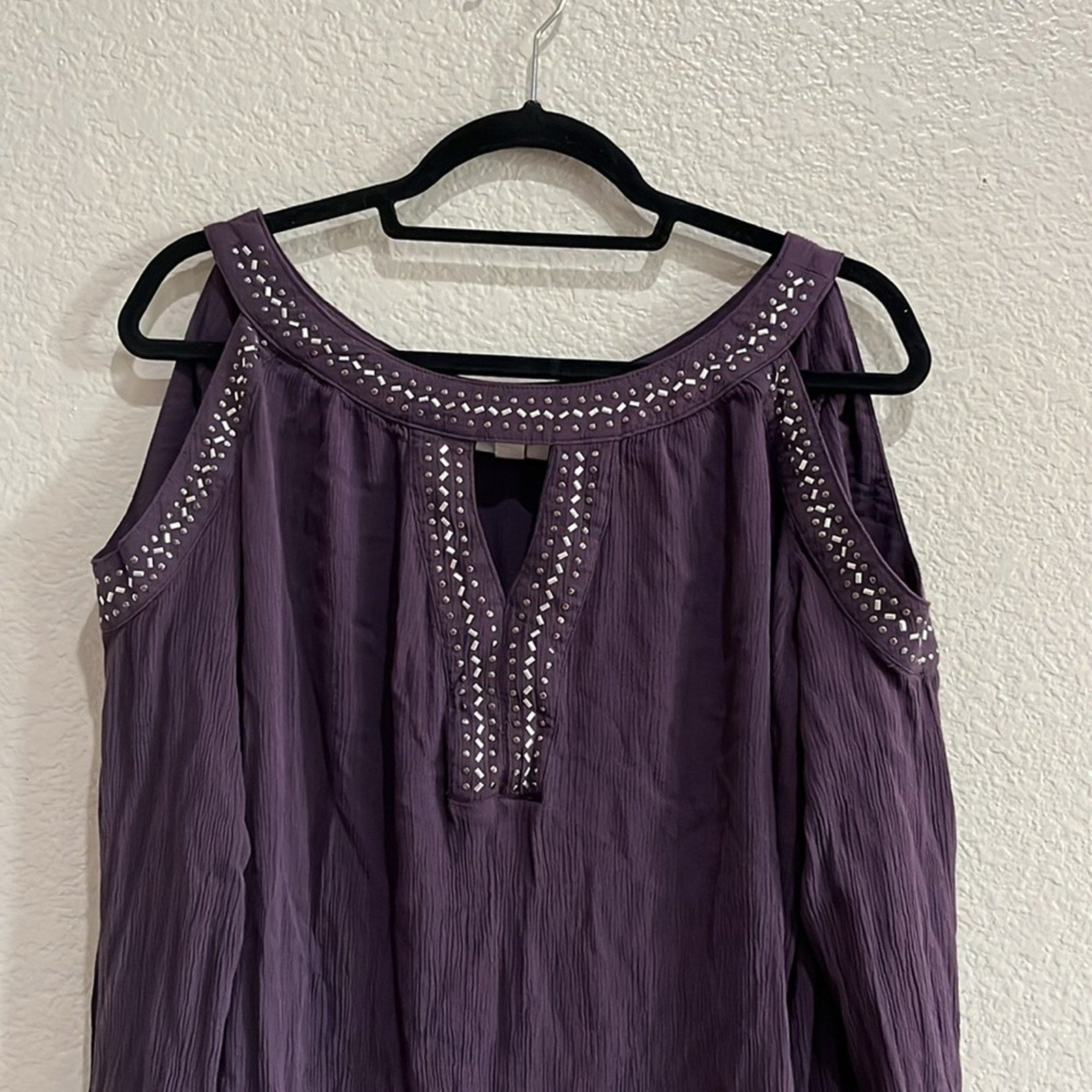 Knox Rose Dress Womens XL Purple Beaded Cold Shoulder Keyhole Neck Boho Hippie