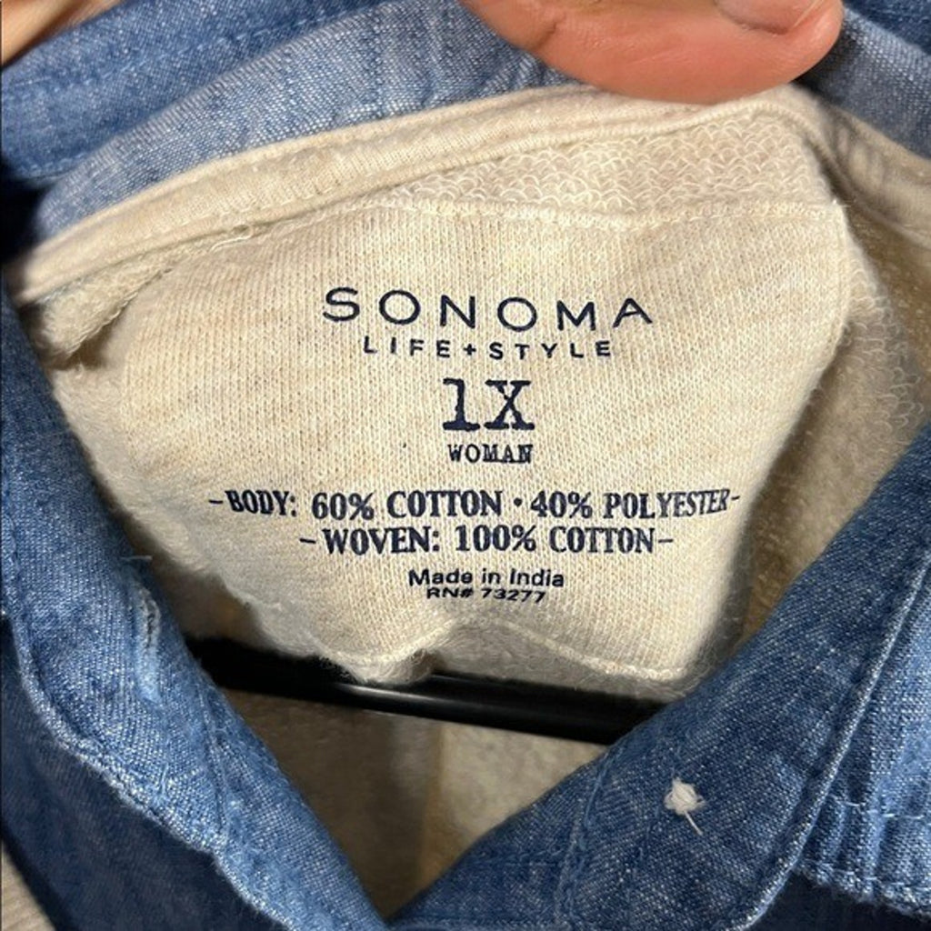 Sonoma Women's Cream Blue Layered V-Neck Top 3/4 Sleeves Sz 1X Business Casual