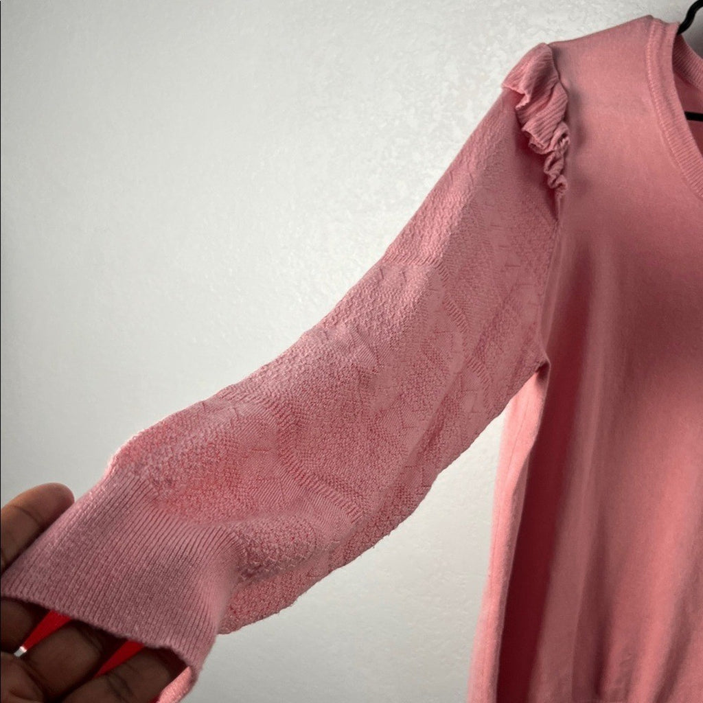 Madison + Hudson Pink Ruffled Women's Sweater Crew Neck Long Sleeve Sz XL Chic