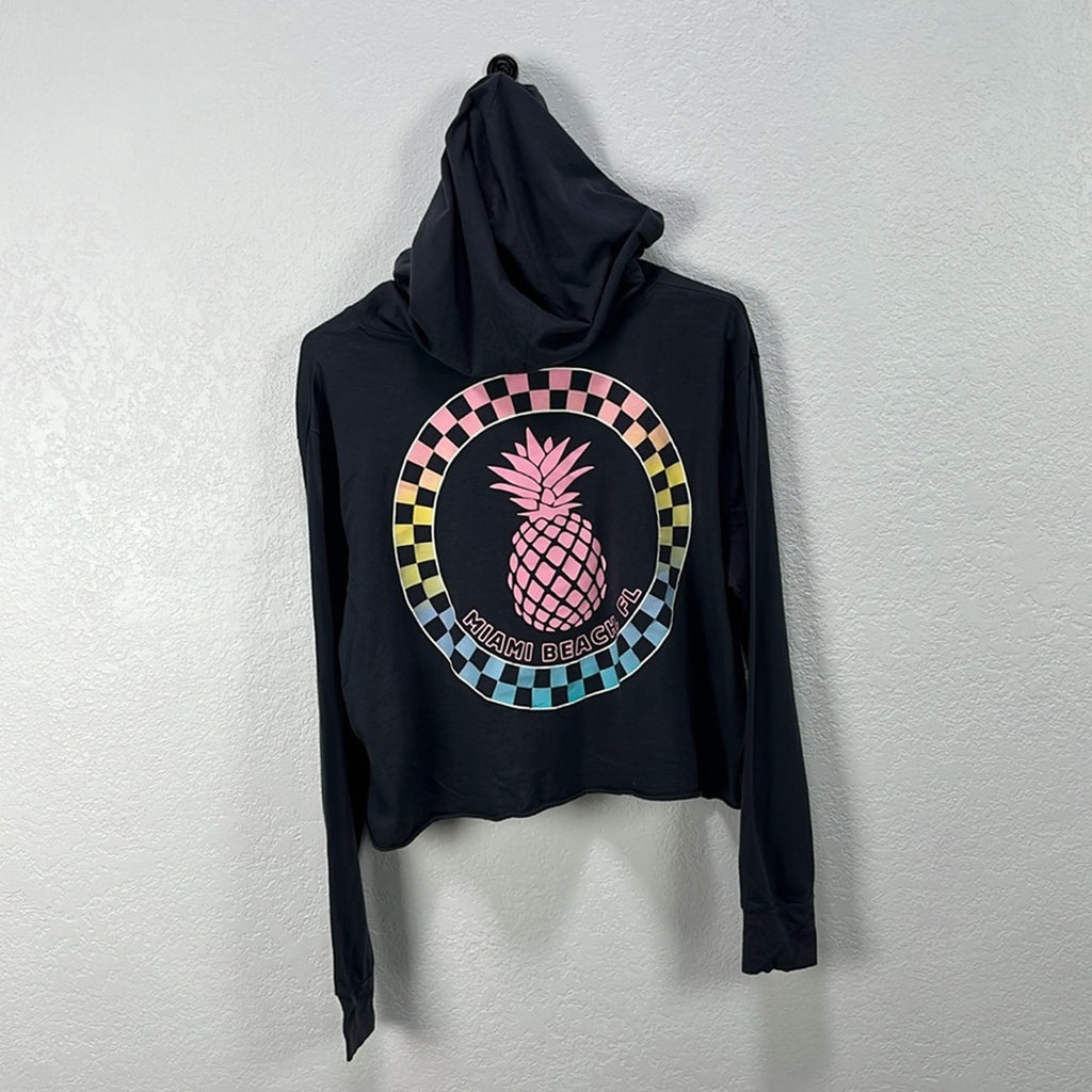 Ocean Drive Women’s Charcoal Cropped Hoodie Miami Beach FL  Sz M Beachy Summer