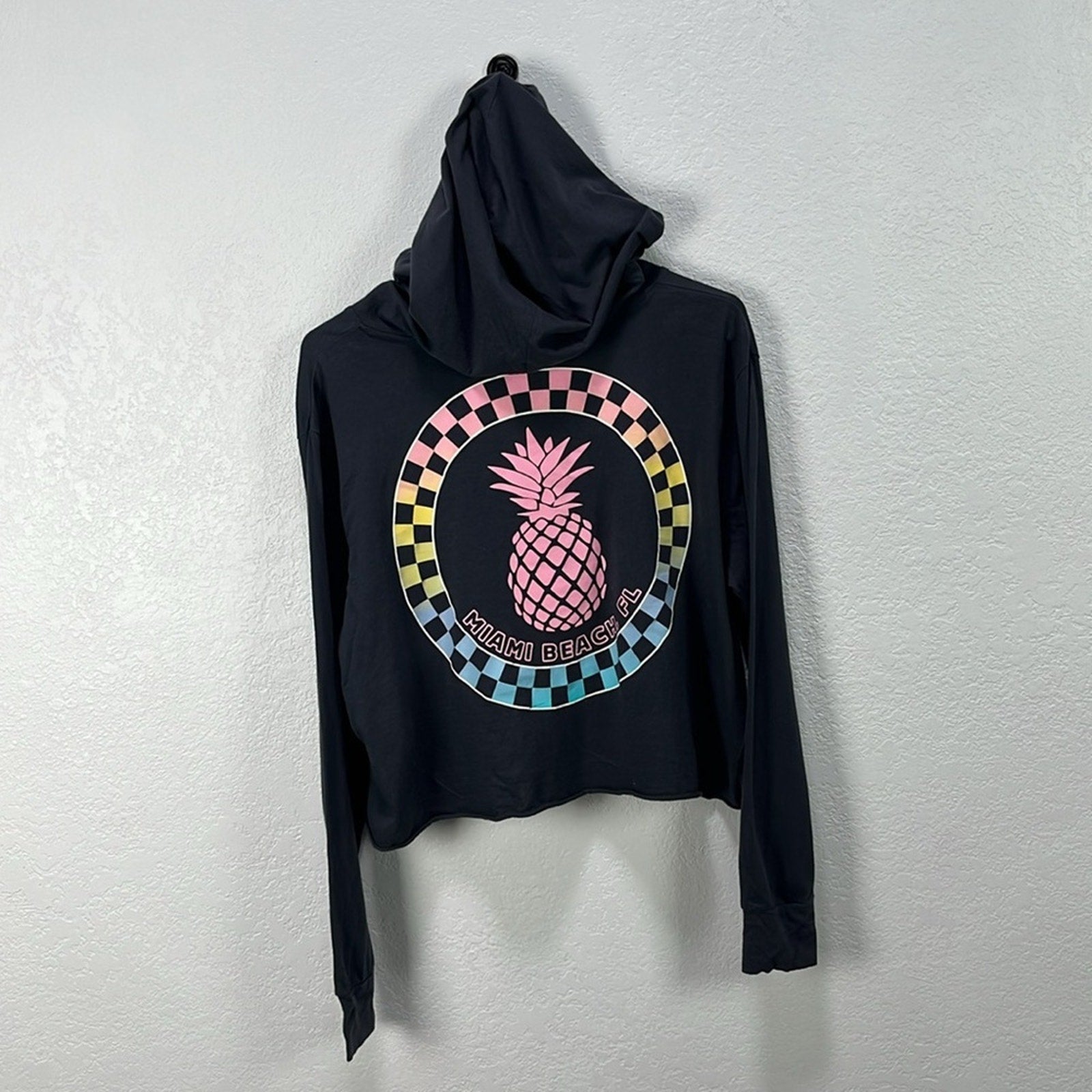 Ocean Drive Women’s Charcoal Cropped Hoodie Miami Beach FL  Sz M Beachy Summer