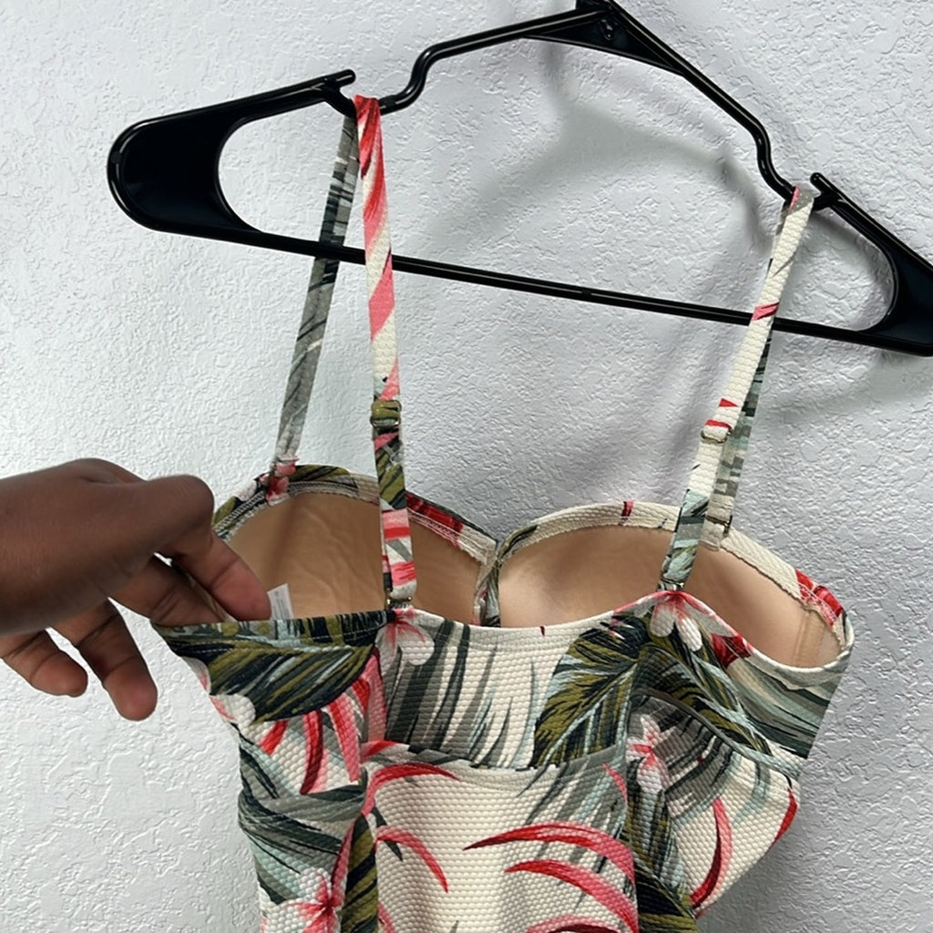 Kona Sol Women's Bandeau Pique High Coverage One Piece Swimsuit Floral Size M