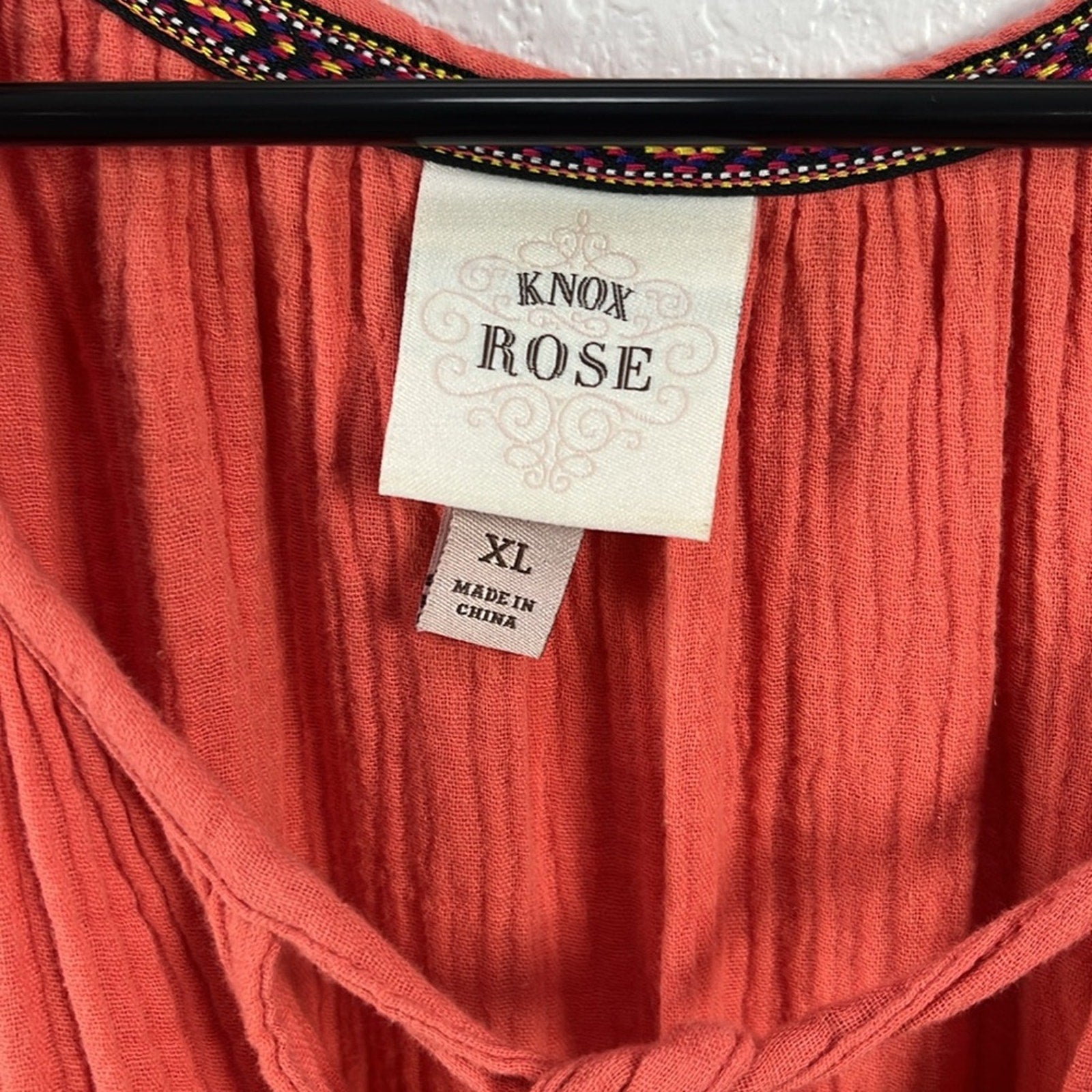 Knox Rose Woman’s Size XL Gauze Romper Shorts Short Sleeve Coral Beachy Boho