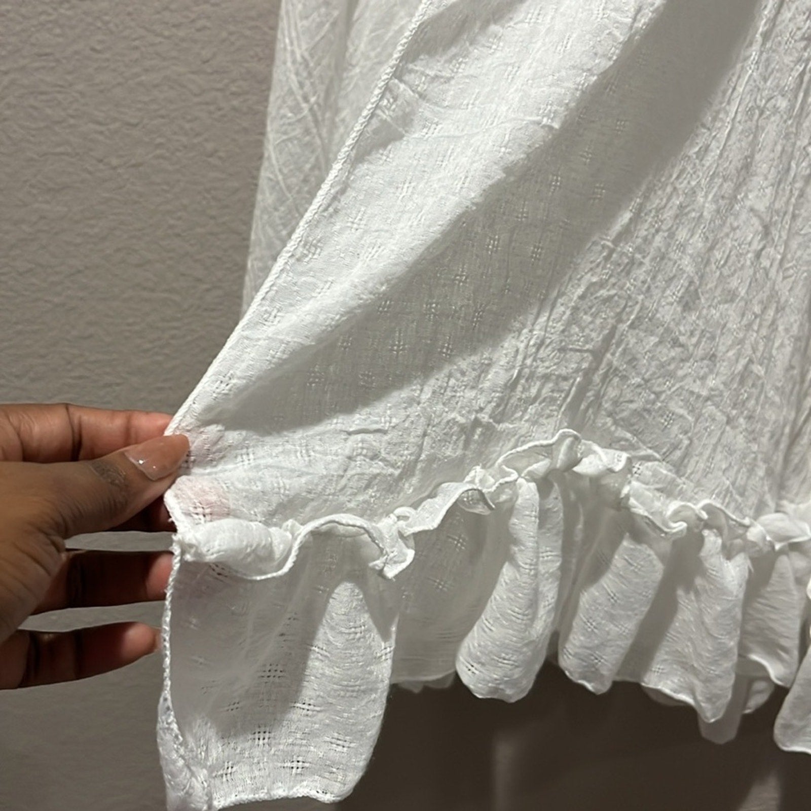 White Long Vest Layering Piece One Size Long Ruffle Hemline Sleeveless Coverup
