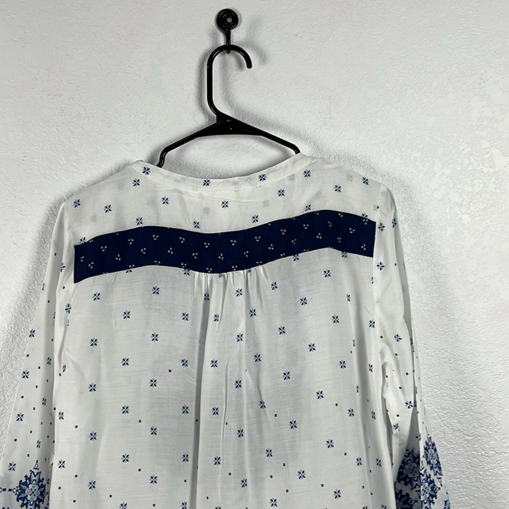 H&M L.O.G.G. Dress Tunic Prairie Boho Smock Women’s Size 12 Blue White Sheer