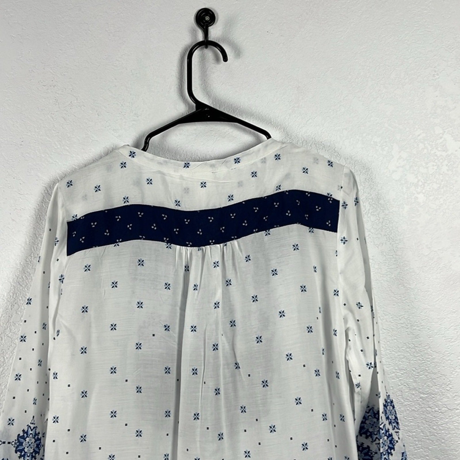 H&M L.O.G.G. Dress Tunic Prairie Boho Smock Women’s Size 12 Blue White Sheer