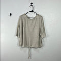 J Jill Linen Blend Top Beige Minimalist Crochet Sleeve Detail Boho Women’s Sz L