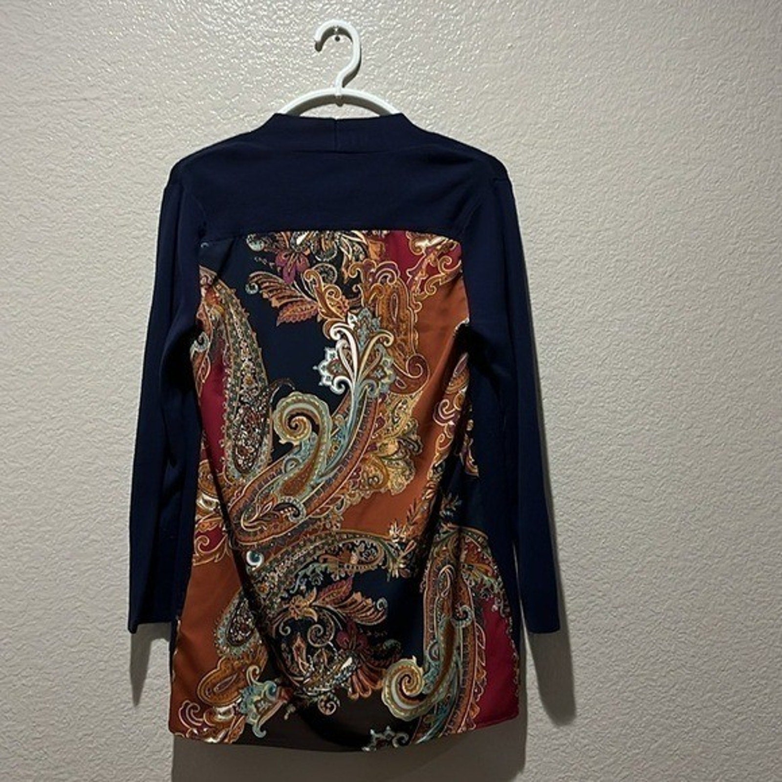 Chico's Midnight Blue Paisley Woven Back Cardigan Sweater Top Chico's 0(Small)